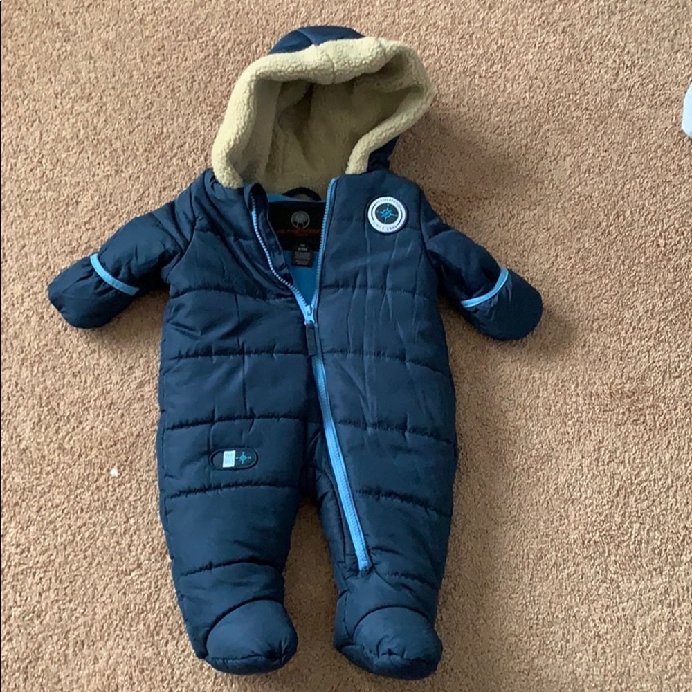 EUC 6-9months baby snowsuit in blue